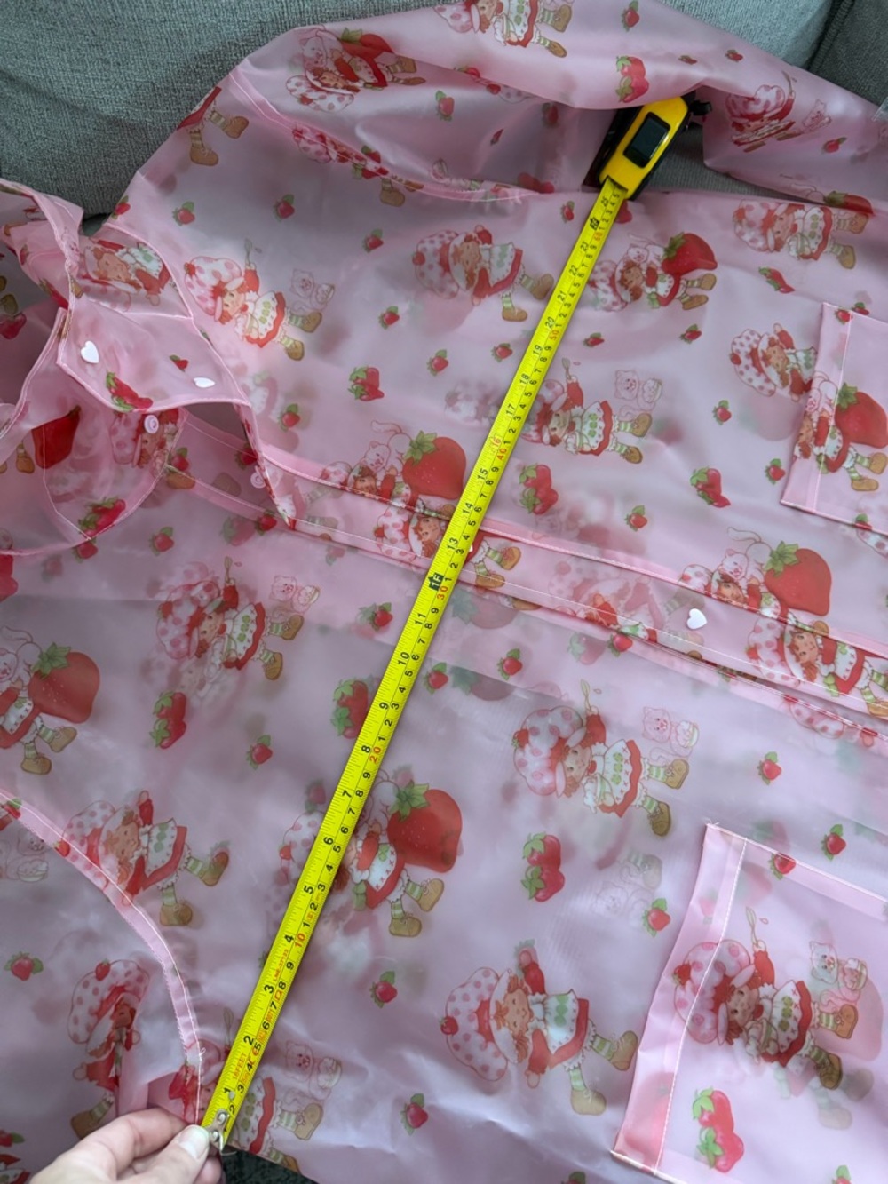 Pink Strawberry Short Cake Print Transparent Hooded Raincoat (i184) - Picture 6 of 13